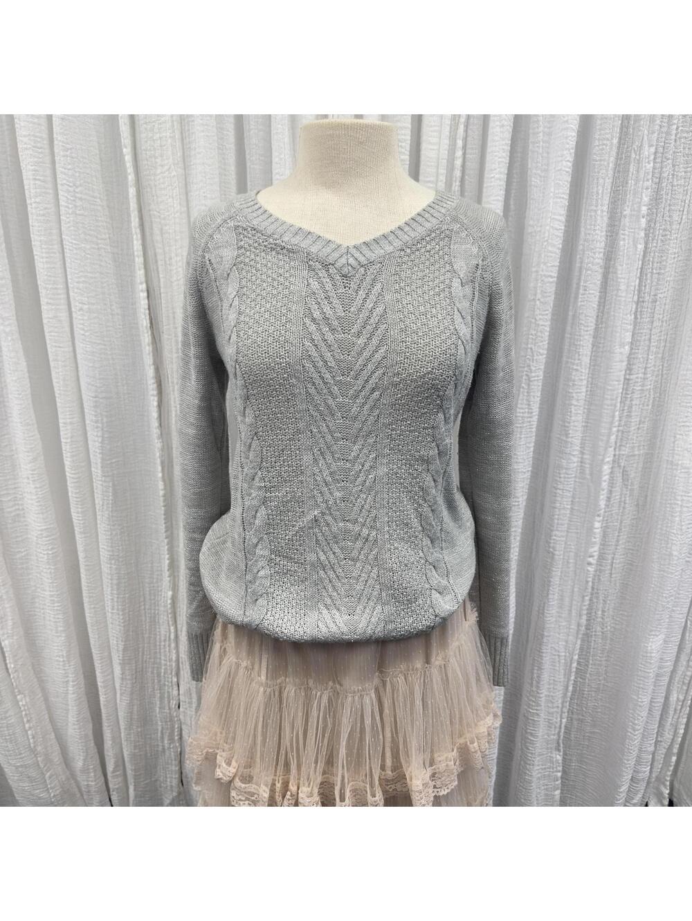 Y2K Preppy Grey Cable Knit Sweater (S)
